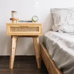Kệ đầu giường gỗ tự nhiên mây đan FEGO có ngăn kéo
