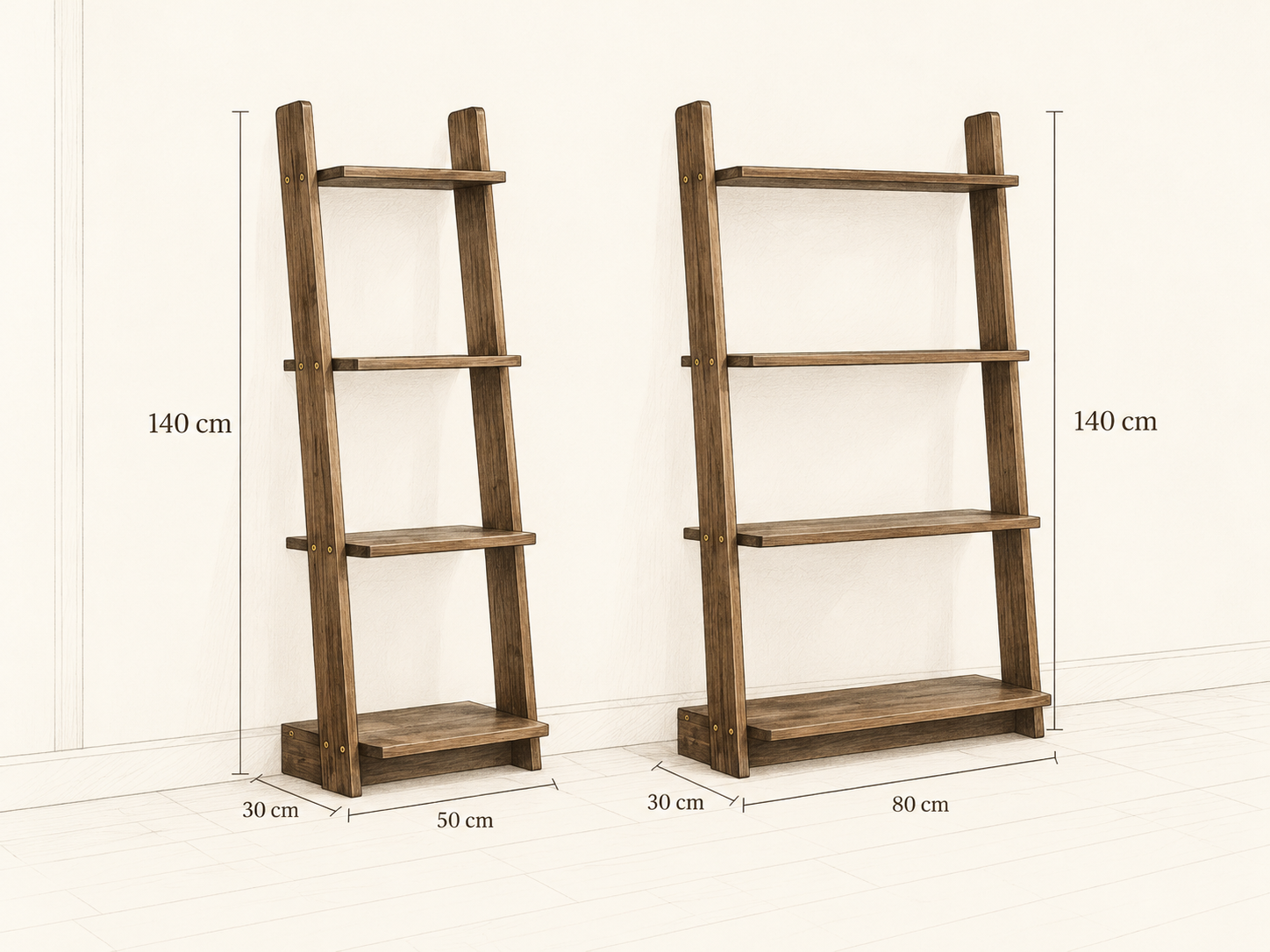 2 kích thước kệ thang gỗ thông 4 tầng