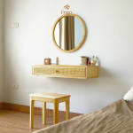Bàn trang điểm gắn tường gỗ tự nhiên kết hợp cánh mây FEGO - Ảnh 5