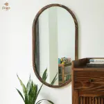 Gương bầu dục treo tường viền gỗ tự nhiên FEGO sang trọng để phòng khách, nhà tắm, decor cửa hàng