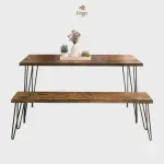 Bộ bàn ăn gia đình gỗ tự nhiên chân sắt hairpin